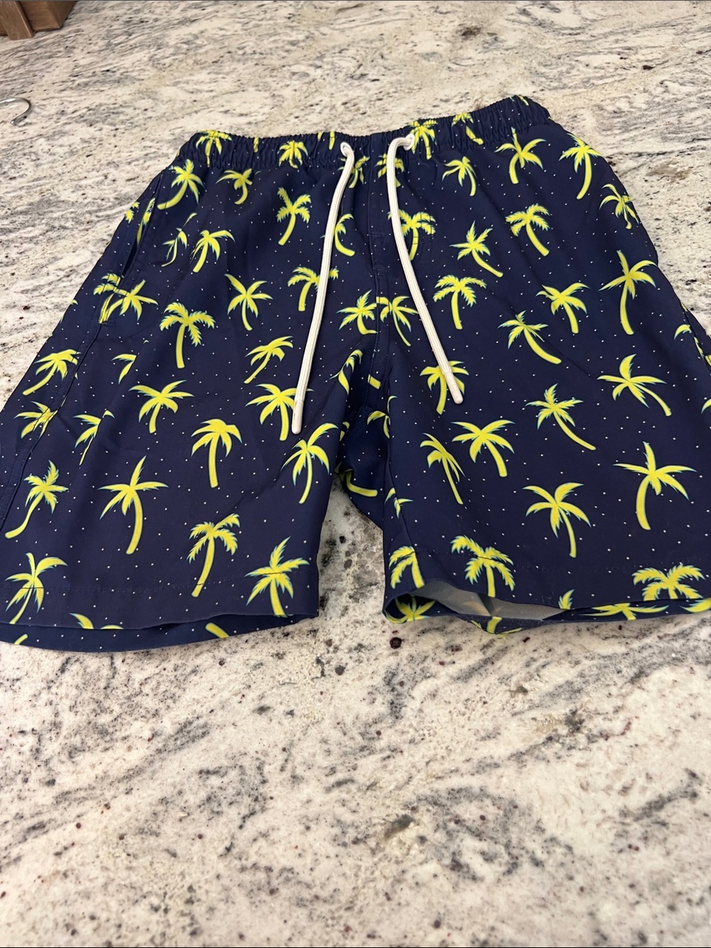 Men's Navy Palm-Print Swim Shorts - Unbranded